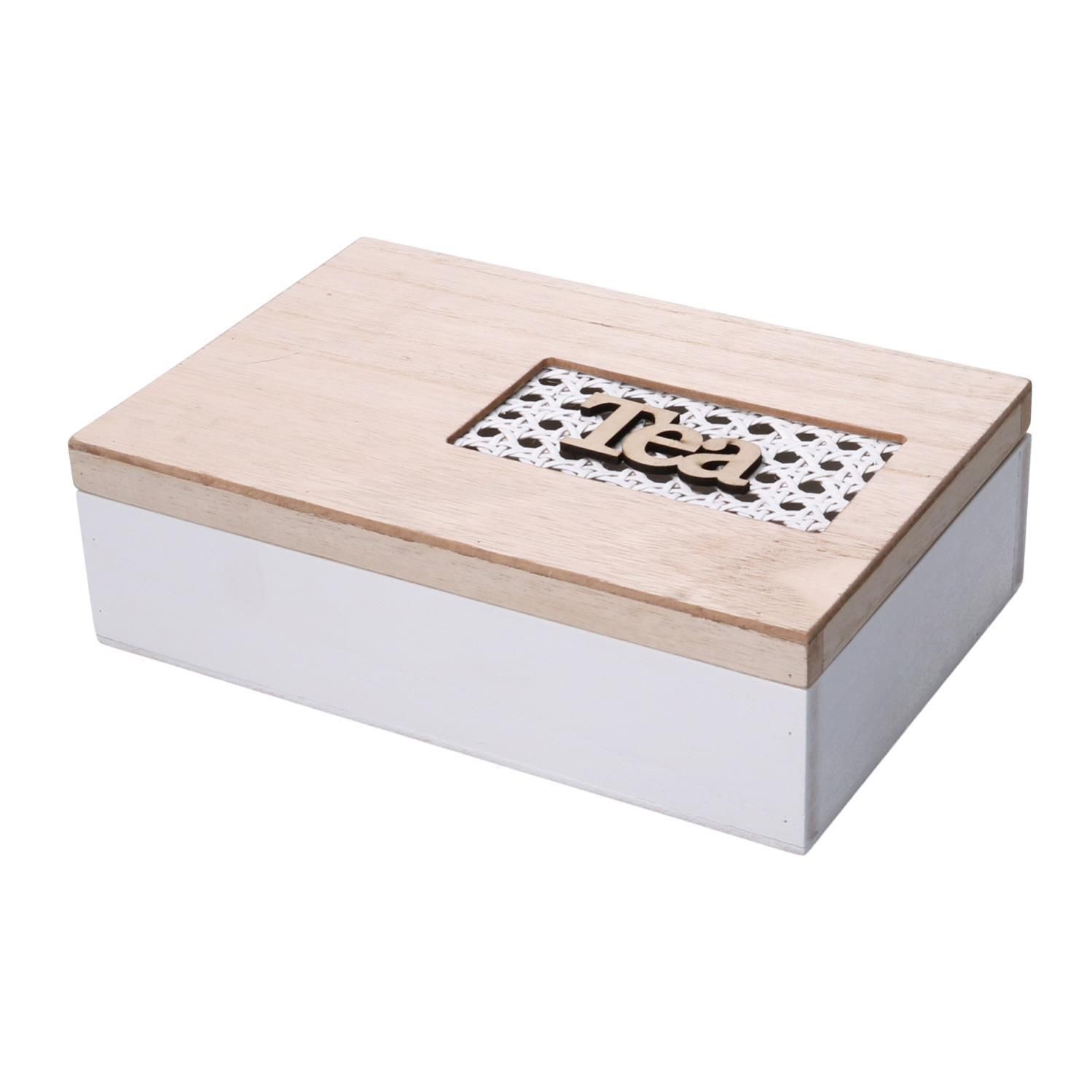 Caja de t de madera blanca rectangular 6 compartimentos cm24x16h7