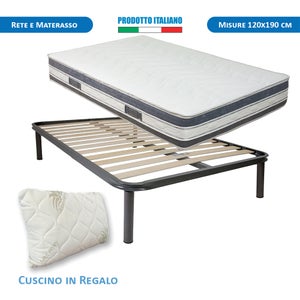 Letto piazza e mezza 120x190 materasso memory Portogallo alto 24cm agli  ioni d'argento e rete ortopedica, con cuscino fiocco memory - Comprarredo