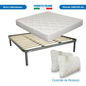 Kit materasso e rete Canada letto singolo 80x190, rete con telaio in  metallo, cuscino fiocco memory, per casa vacanze, hotel, b&b - Comprarredo