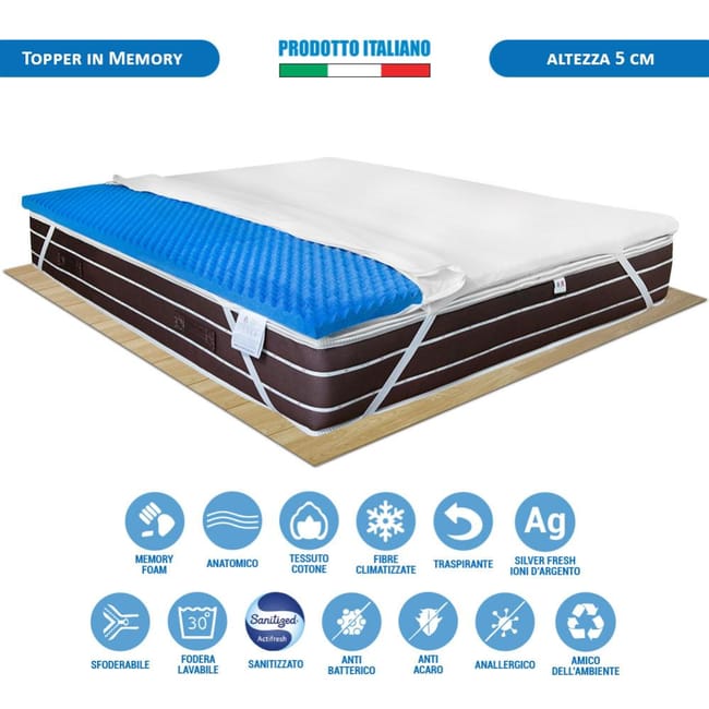 Topper Memory Foam 160x190cm - Alto 5cm, Traspirante E Anallergico Con Fodera Sfoderabile - Foto 7