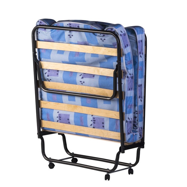 Branda letto pieghevole economica, con materassino in waterfoam da 10cm,  rete a doghe e telaio in metallo con rotelle - Comprarredo