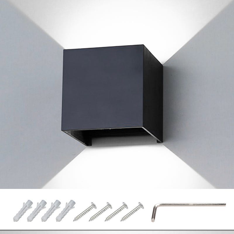 Lámpara de pared LED de borde, uso en exteriores o interiores. Aplique de  pared moderno negro. Impermeable IP65. Blanco cálido 3000 k. CA 12 W