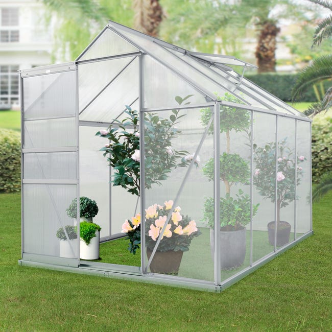 Invernadero de jardín Oisterwijk 4,75 m² en policarbonato 250 x 190 x  124/195 cm transparente [en.casa]