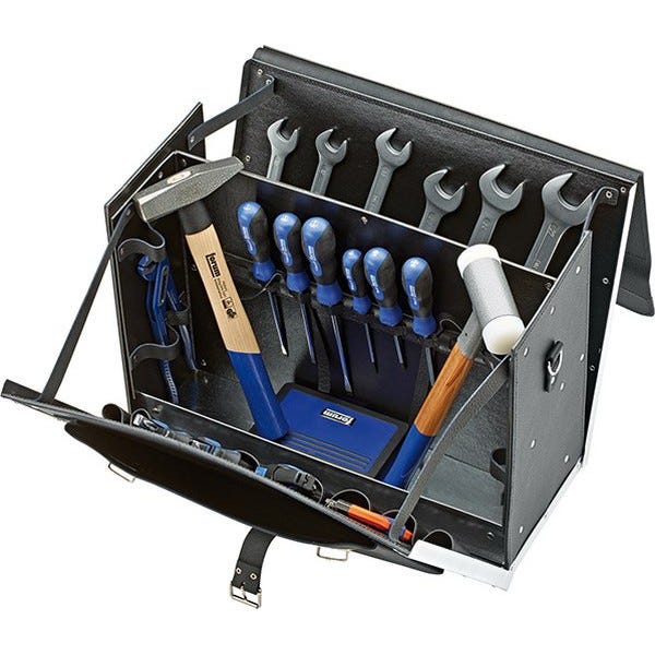 Trousse à outils en cuir de boeuf, dimensions intérieures 450 x 190 x 340  mm, Dimensions intérieures : 450 x 190 x 340 mm, Volume environ 33 l