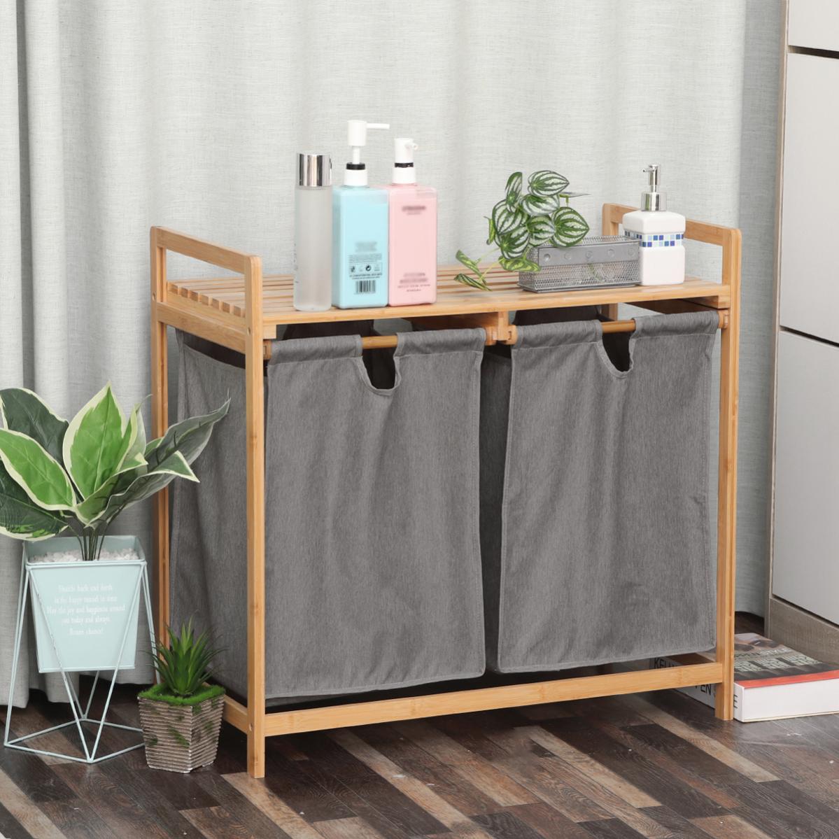 Cesto ropa Estante de 2 compartimentos Cesto de ropa + algodón 70 x 36,5 x cm | Leroy Merlin