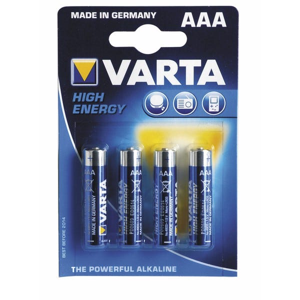 4 Piles LR03 AAA Varta High Energy 1,5V - PILES/Piles LR03 AAA