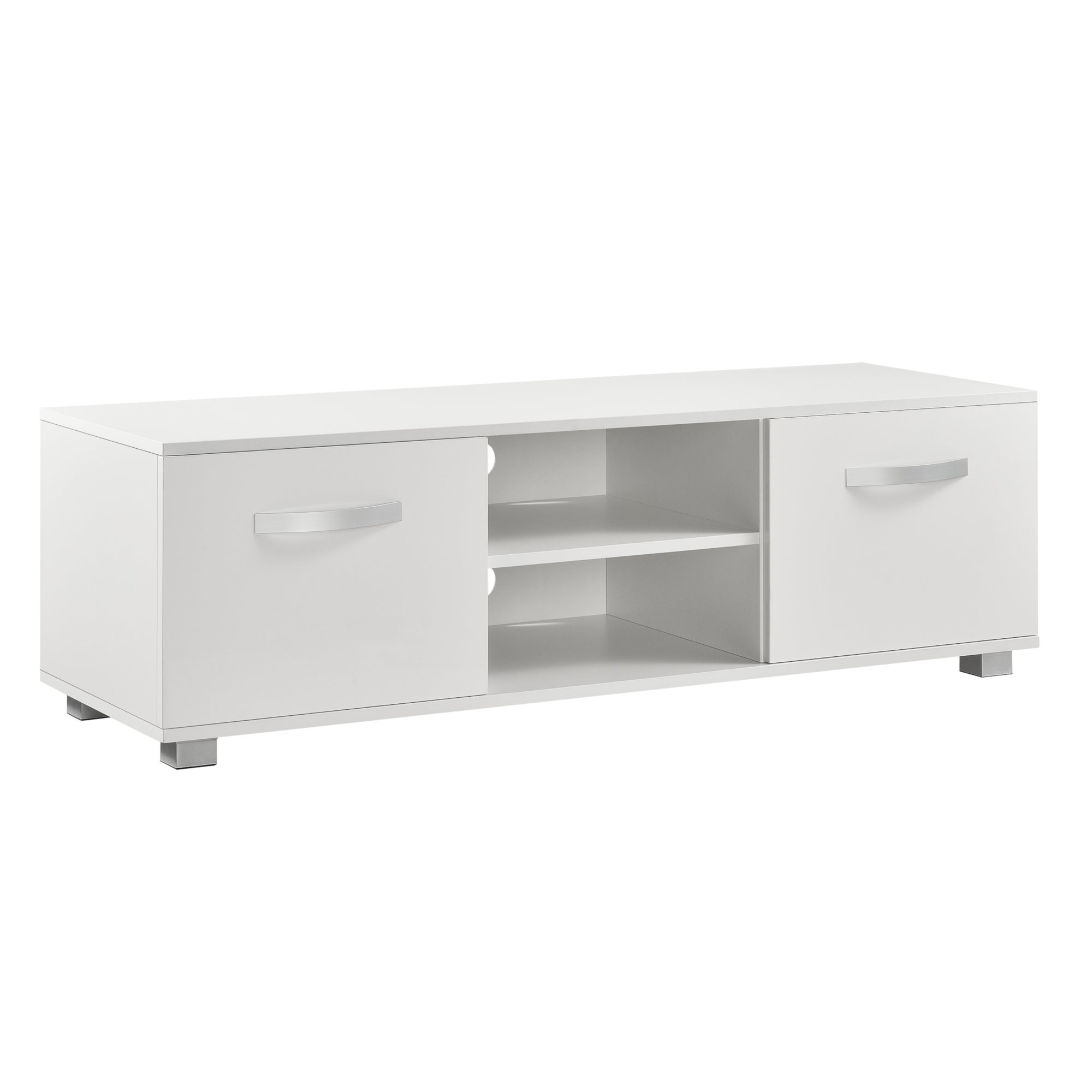 Mesa de tele laugar 120 x 40 x 38 cm - 2 puertas y estantes - aglomerado - blanco [en.casa]