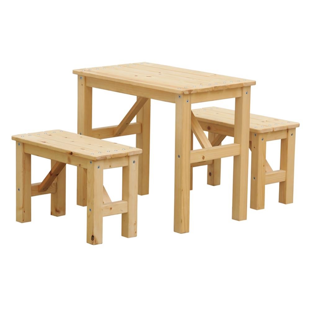 Salon De Jardin Enfant 4 Pièces En Bois - 2 Chaises, 1 Banc, 1 Table - Pin Traité
