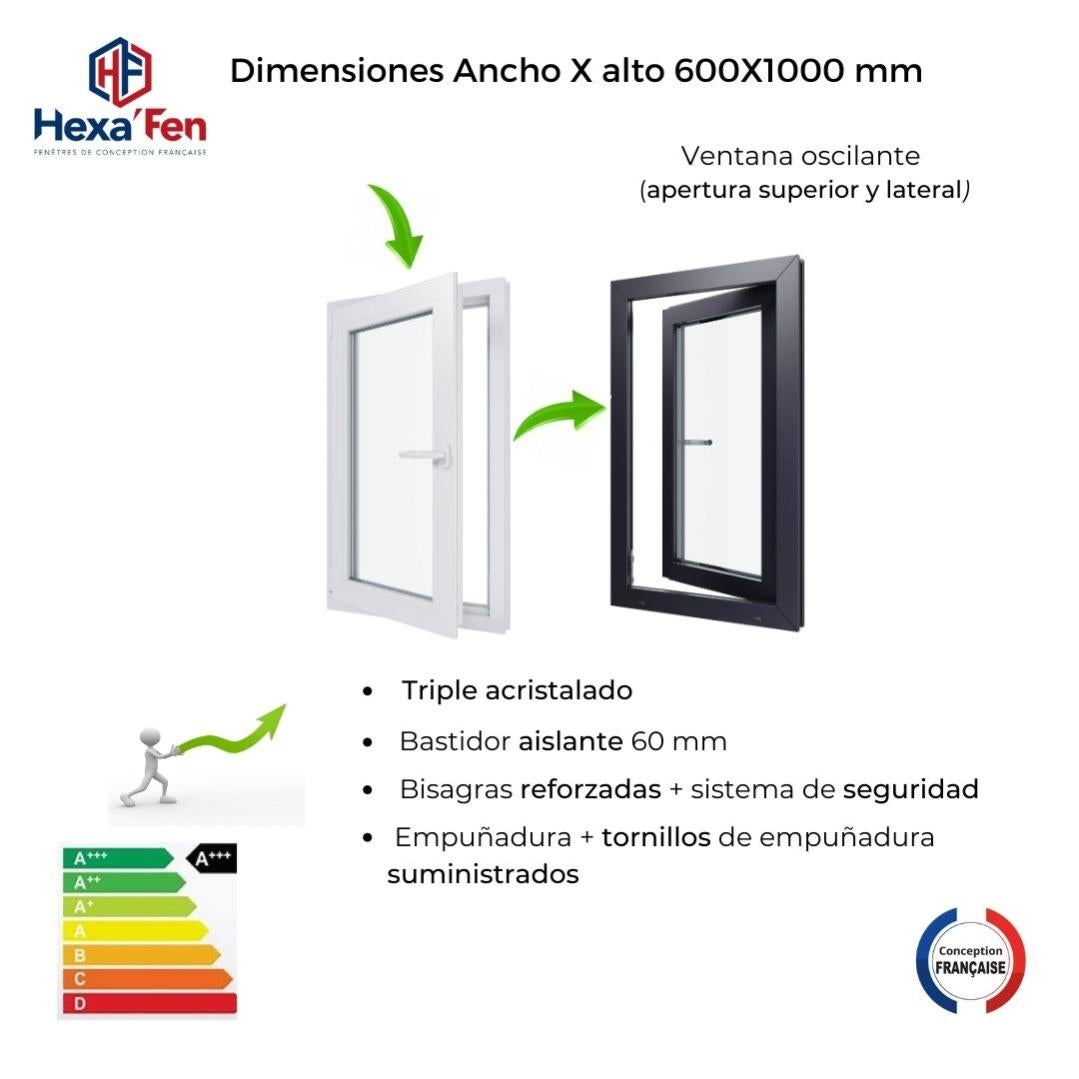 Ventana de PVC LxH 600x1000 mm Triple acristalamiento Leroy Merlin