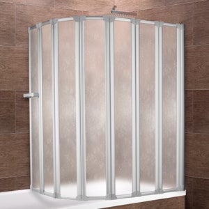 Schulte Mampara de bañera abatible 159 x 140 cm, 7 paneles, plegable, Biombo  de bañera giratoria, perfil blanco de vidrio Softline
