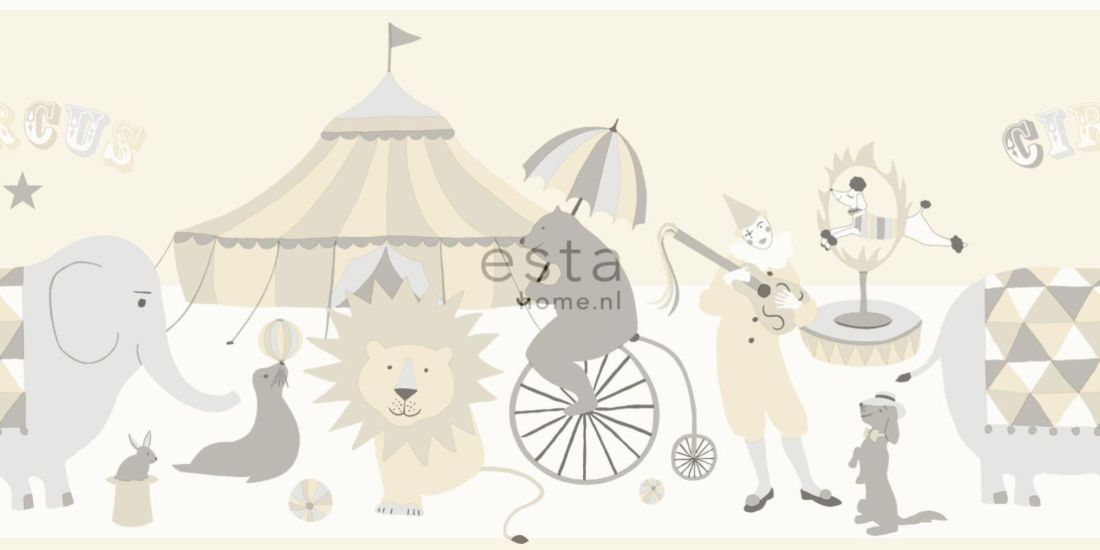 Frise Papier Peint L Univers Du Cirque Gris Clair Beige Et Blanc Brillant 26 5 Cm X 5 M Estahome Leroy Merlin