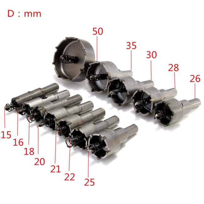 12 pièces Trépan multimatériau scie cloche foret Diam. 15-50mm