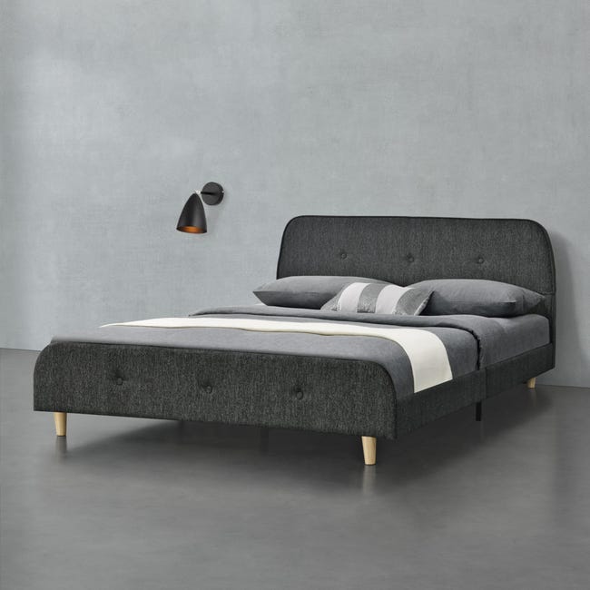Telaio letto con testiera in metallo nero 140 x 200 cm, robusta Telaio letto con testiera in metallo nero 140 x 200 cm, robusta