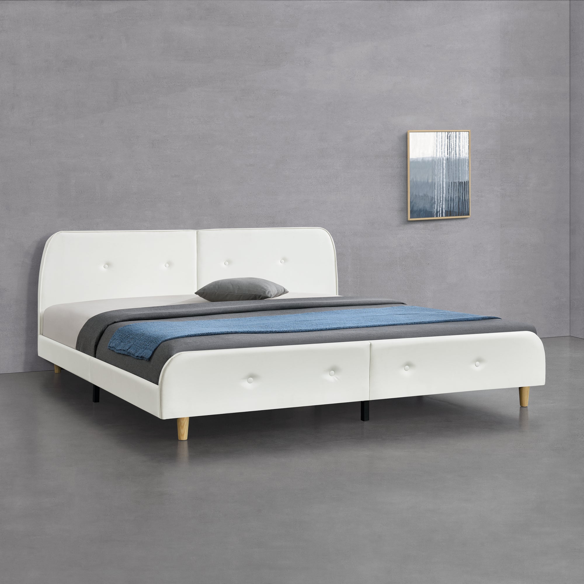 Struttura Letto Imbottito a Testiera Alta, Letto Matrimoniale King Size / 2  Piazze 180 x 200 cm Rivestimento in Tessuto - Grigio Scuro