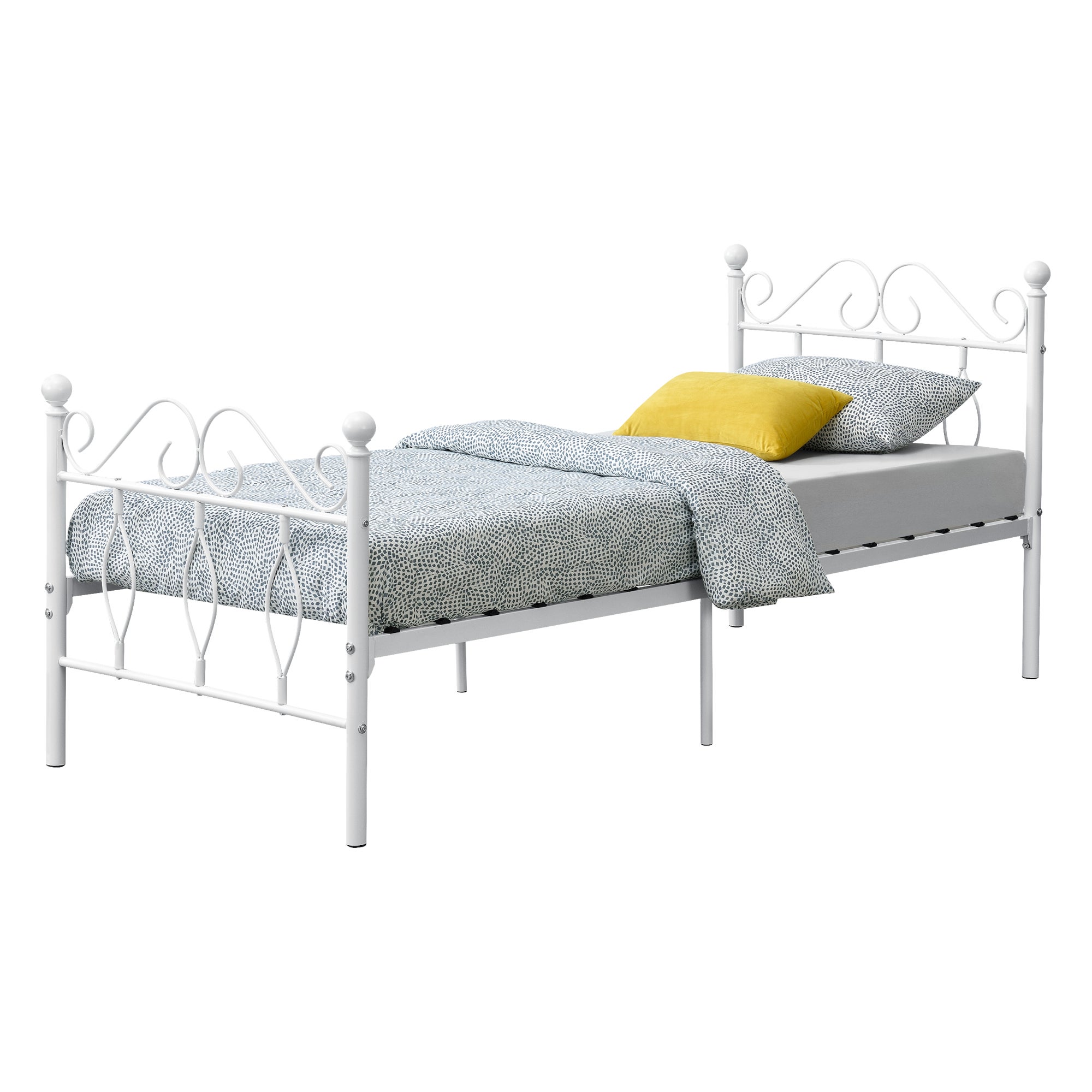 Struttura Letto Singolo in Metallo con Testiera e Pediera in Stile  Romantico/Classico 90 x 200 cm Letto 1 Piazza - Bianco