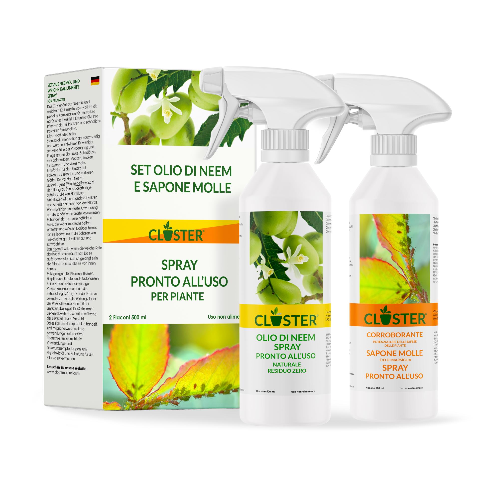 Olio Di Neem Solubile E Sapone Molle Di Potassio - Confezione Combo Da 500ml+500gr - Insetticida Biologico Per Piante