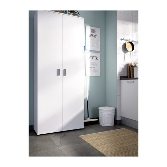 Armoire de rangement, collection STAN, 2 portes, coloris blanc, idéal pour  votre entrée, salle de bain ou buanderie.
