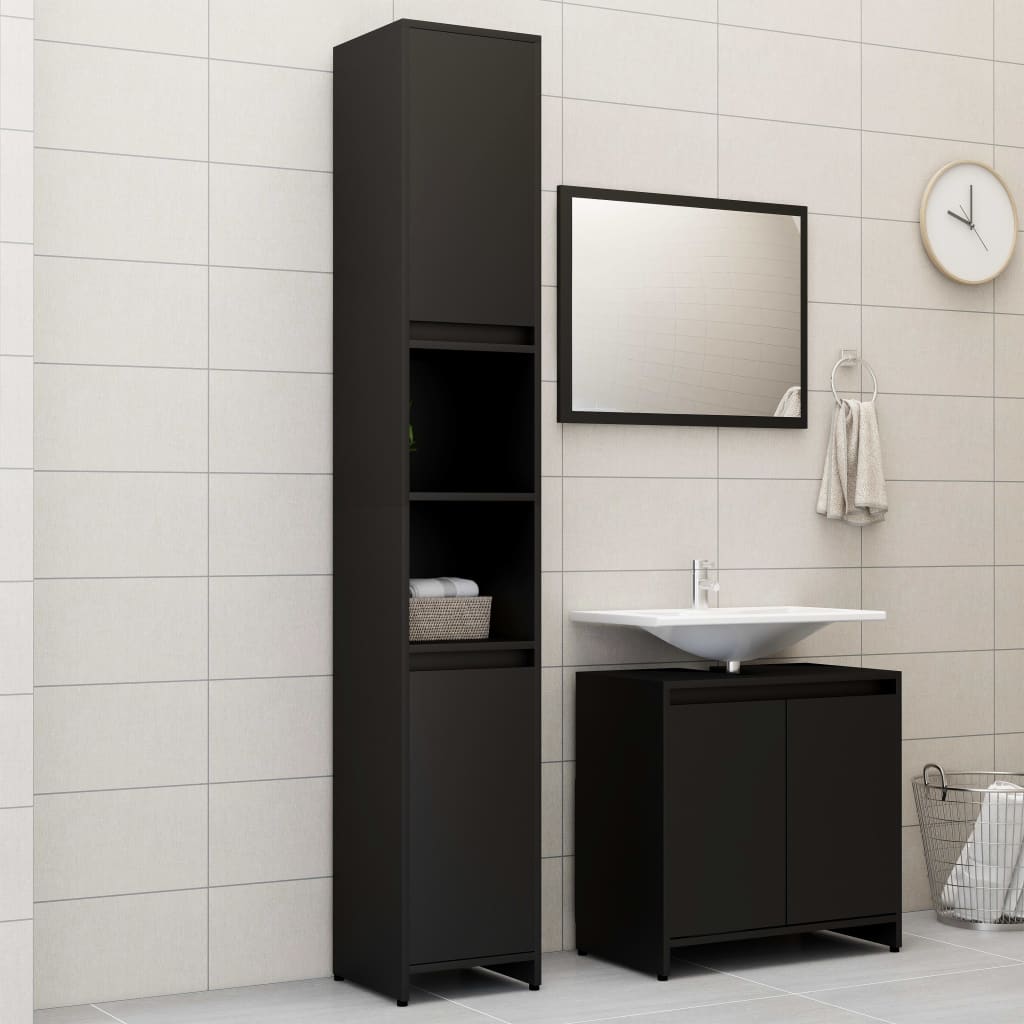 VidaXL Set Mobili da Bagno 3 pz Nero in Truciolato