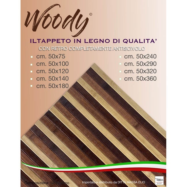 TAPPETO cucina WOODY © IN legno BAMBOO UNITO MIELE tutte le misure Cm. 50x75