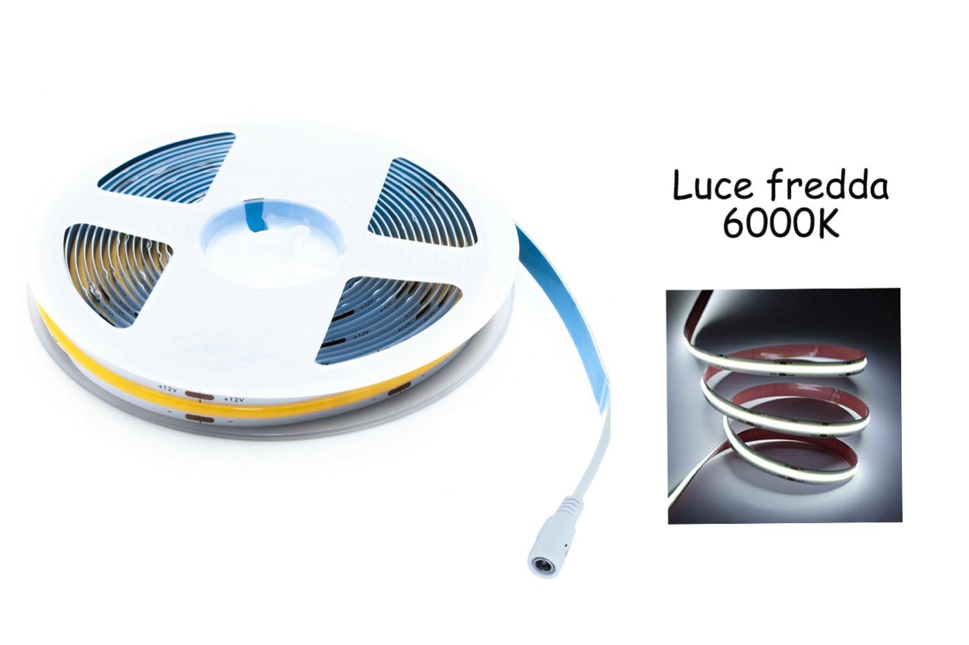 TOPAI Striscia LED COB Ultra Sottile 5mm, 12V Bianco Freddo 6000K, 5 Metri, 400 LED/m