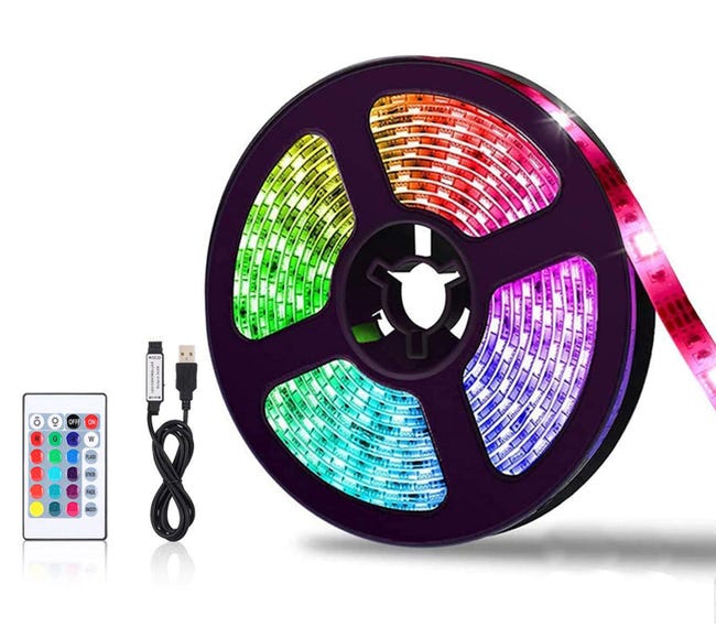 Striscia led adesiva con telecomando luce rgb 5v usb 2mt tagliabile ...