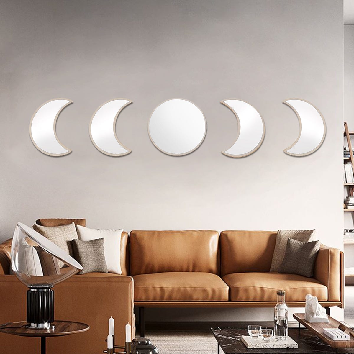 5 pezzi di specchi da parete in acrilico scandinavo A forma di luna  Decorazione da parete di interior design 27 cm
