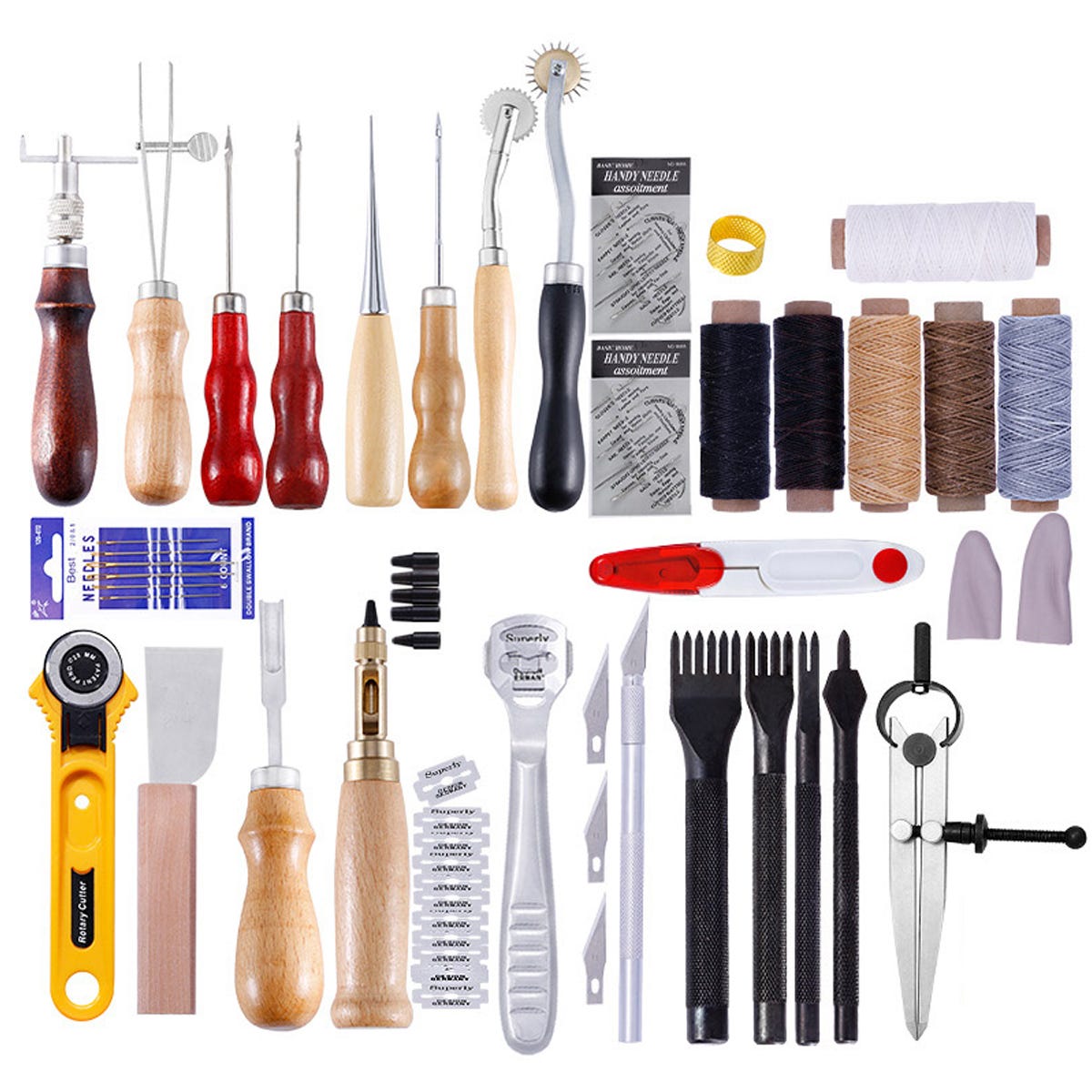 Kit de 61 herramientas artesanales kit de costura de talla de cuero