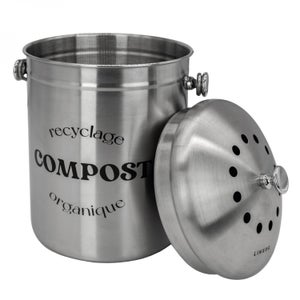 Poubelle Compost Cuisine Bac 3L Acier Inoxydable chromé filtres