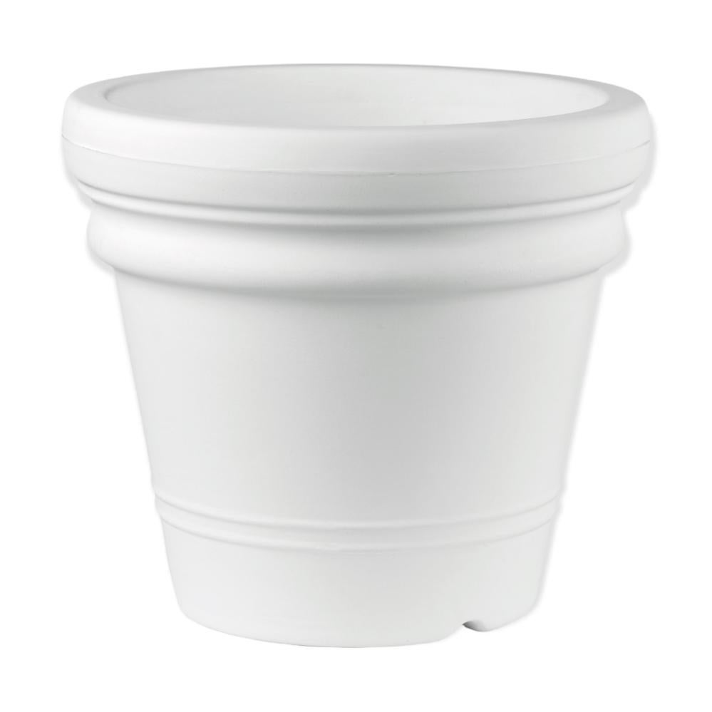 Vaso Tondo Festonato In Resina Bianca - Diametro 50cm, Altezza 37cm, Per Esterni