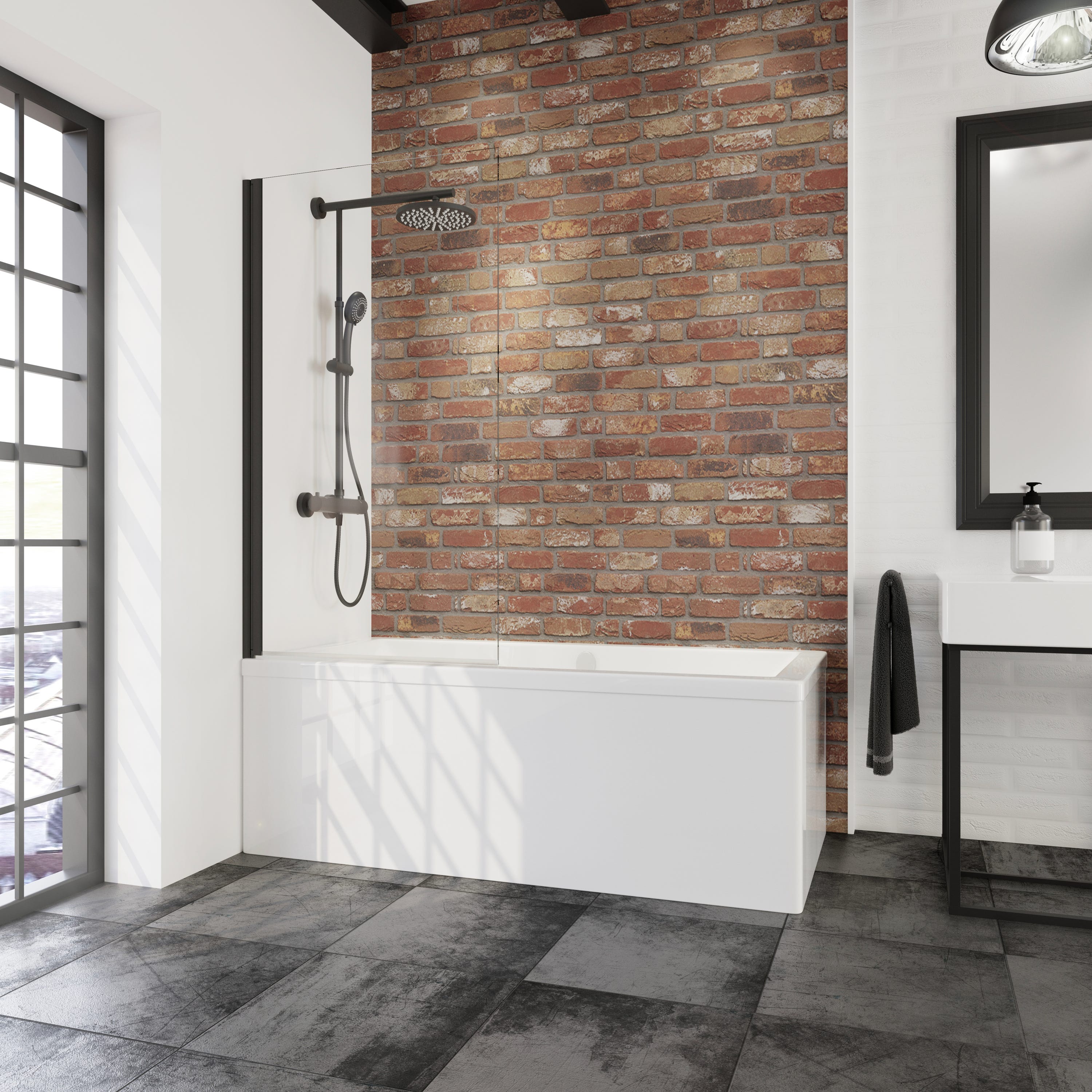 Schulte sopravasca, parete per vasca da bagno, pieghevole, 60 x 140 cm, 5  mm vetro di sicurezza trasparente, nero opaca