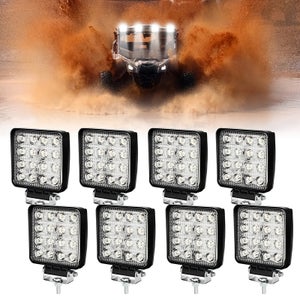 12V 24V Projecteur Phare de Travail LED Carré 4X 48W LED Moto Spot Feux  Additionnels Offroad Lampe