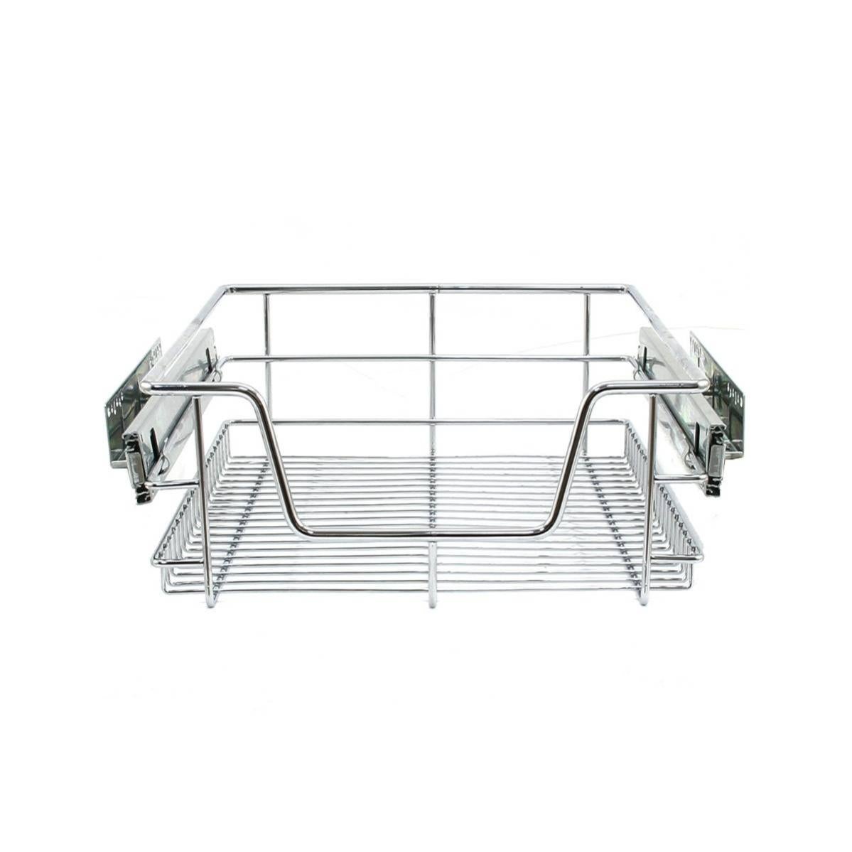 Kit 2 Cestelli Estraibili In Vimini Rattan Per Cucina, 40 Cm, Con Telaio E Binari In Faggio E Viti - Organizzatore Per Dispensa
