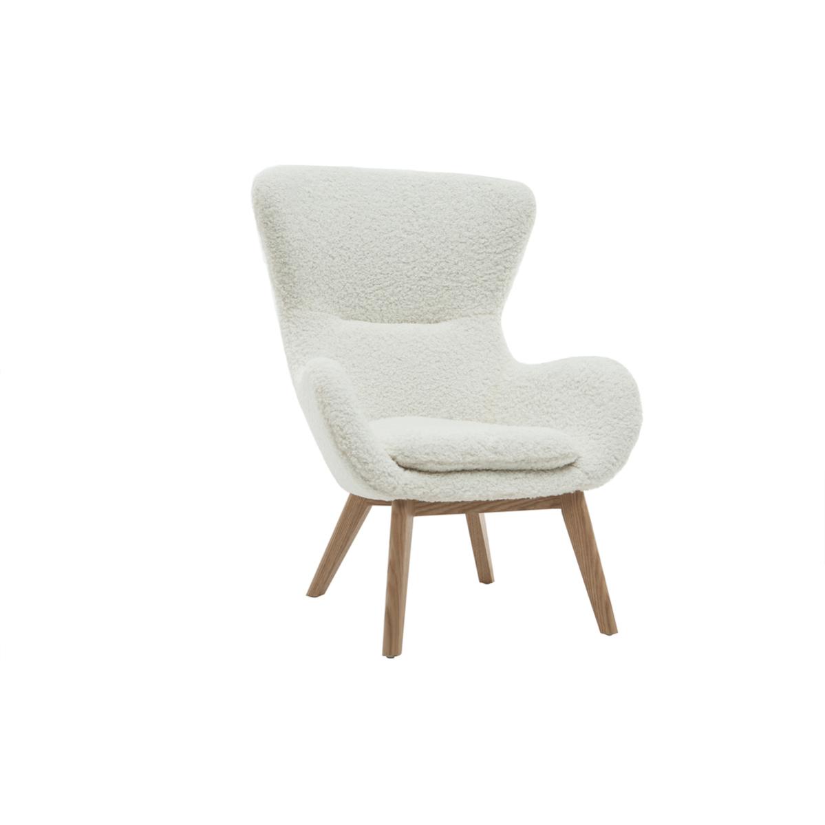 Fauteuil scandinave en tissu effet peau de mouton blanc et bois clair ESKUA Leroy Merlin