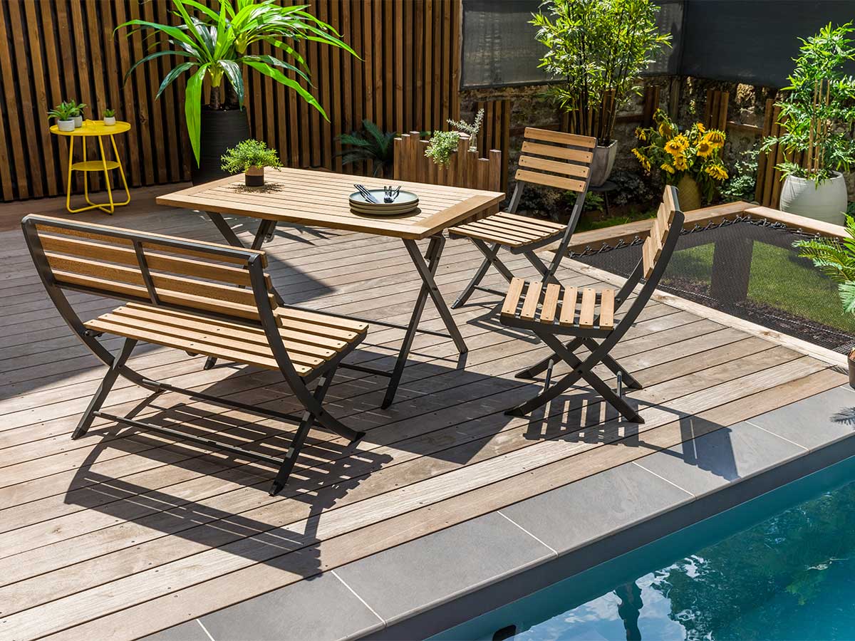 Table de jardin rectangulaire Aluminium/Bois Bali (200 x 100 cm