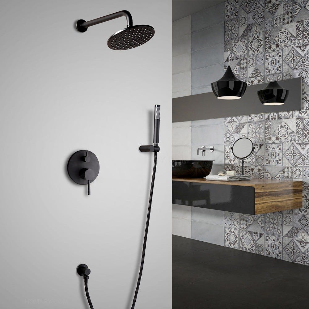Set doccia con doccetta in finitura nera valvola standard 300 mm supporto a  muro - Corbeau