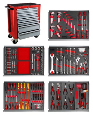 Servante d'atelier complète haute avec coffre 512 outils MW-Tools