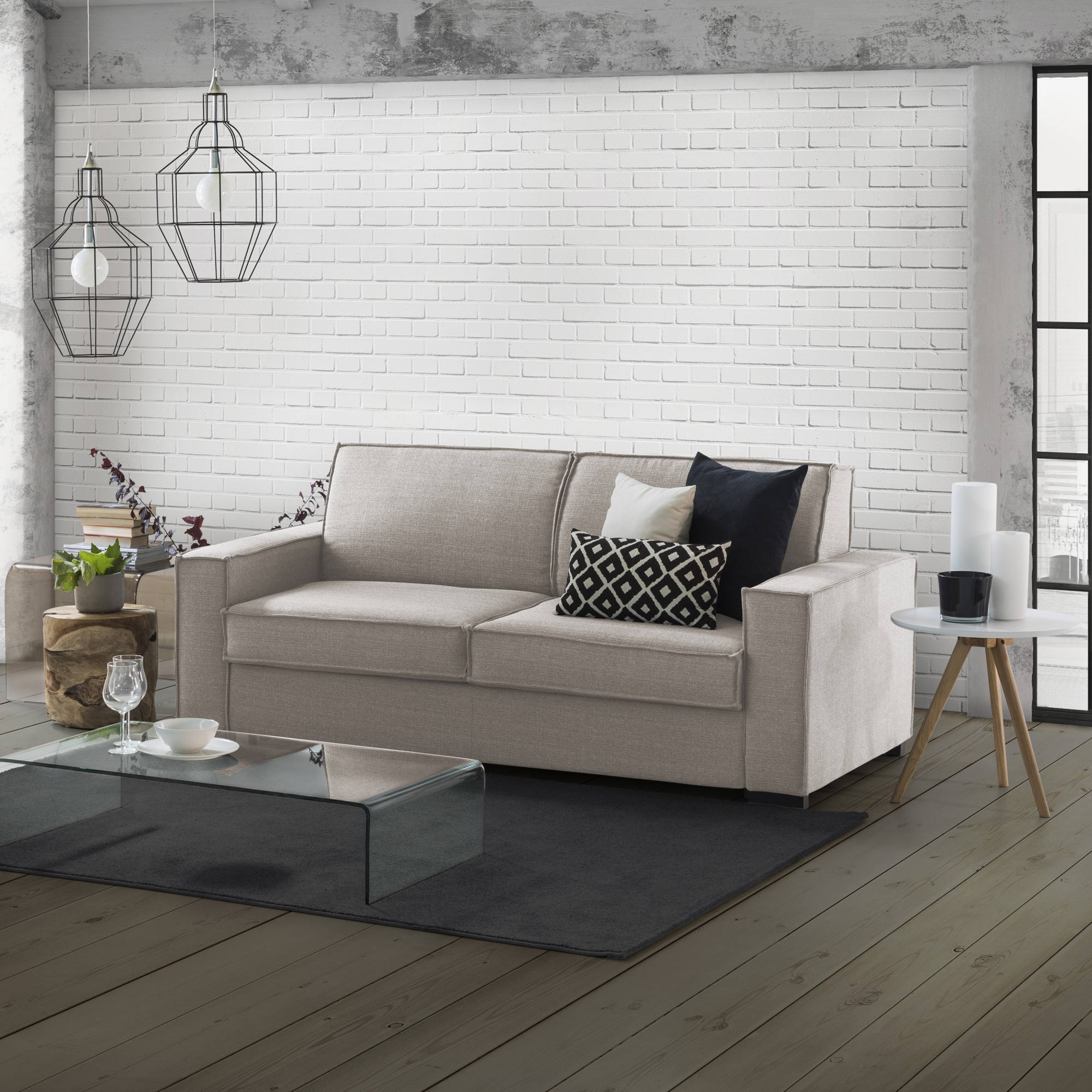 Divano 3 posti modulare componibile in tessuto stile moderno con pouf  Jantra Colore: Grigio chiaro