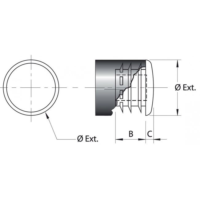 Embout ENVELOPPANT tube rond Noir Diamètre 16mm