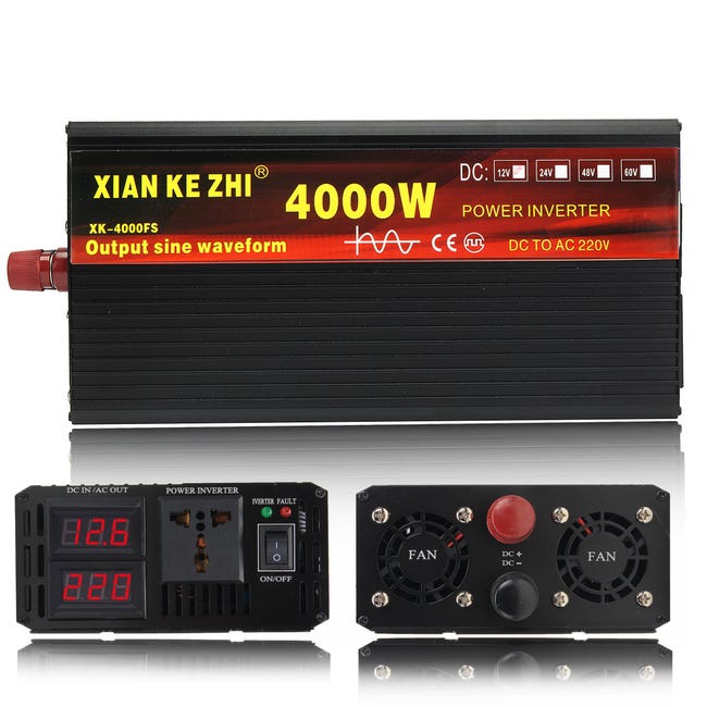 4000W Inverter a onda sinusoidale pura Convertitore di tensione DC 12V-220V  LCD