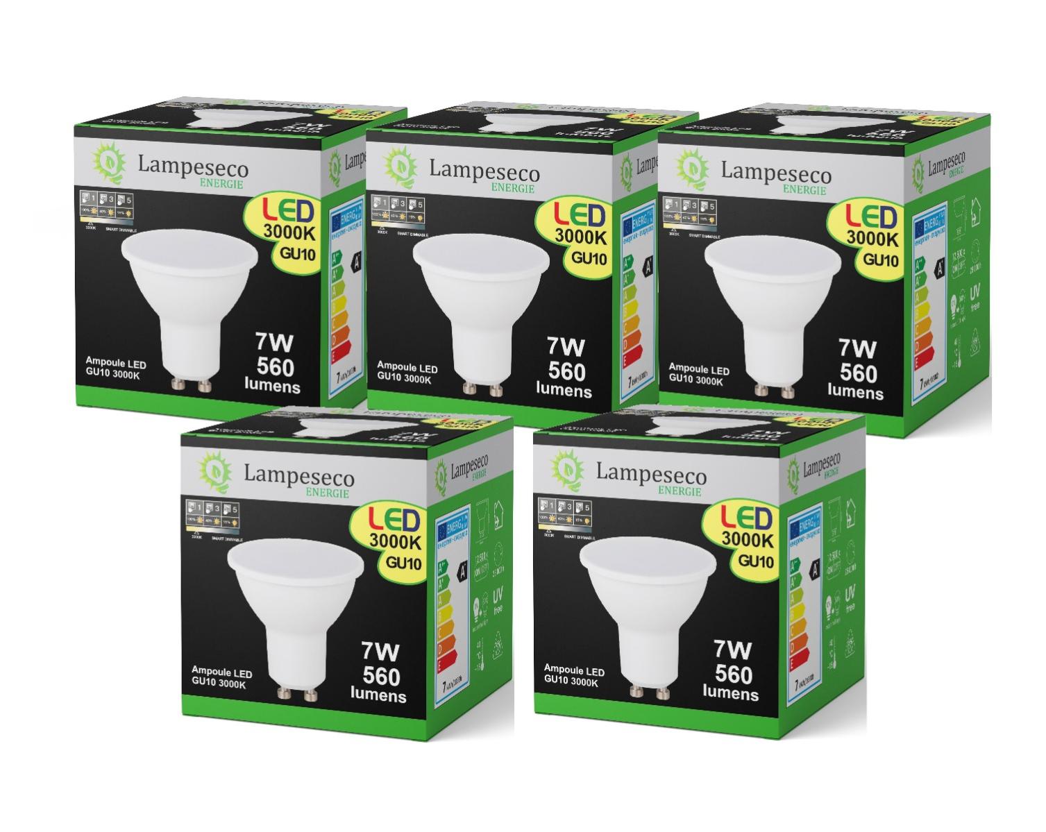 Lot De 10 Spots LED Orientables 7W (eq. 56W) - Blanc Chaud, Dimmable 3 Steps, Sans Variateur