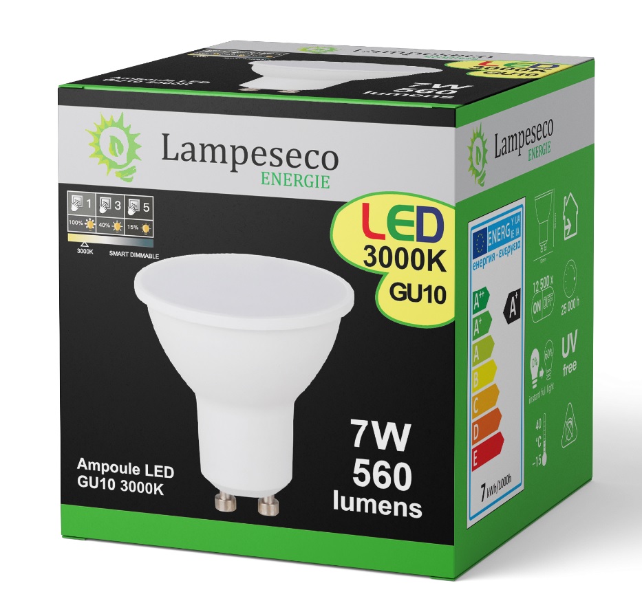Ampoule Led GU10 7W 3step dimmable sans variateur 3000K Blanc Chaud
