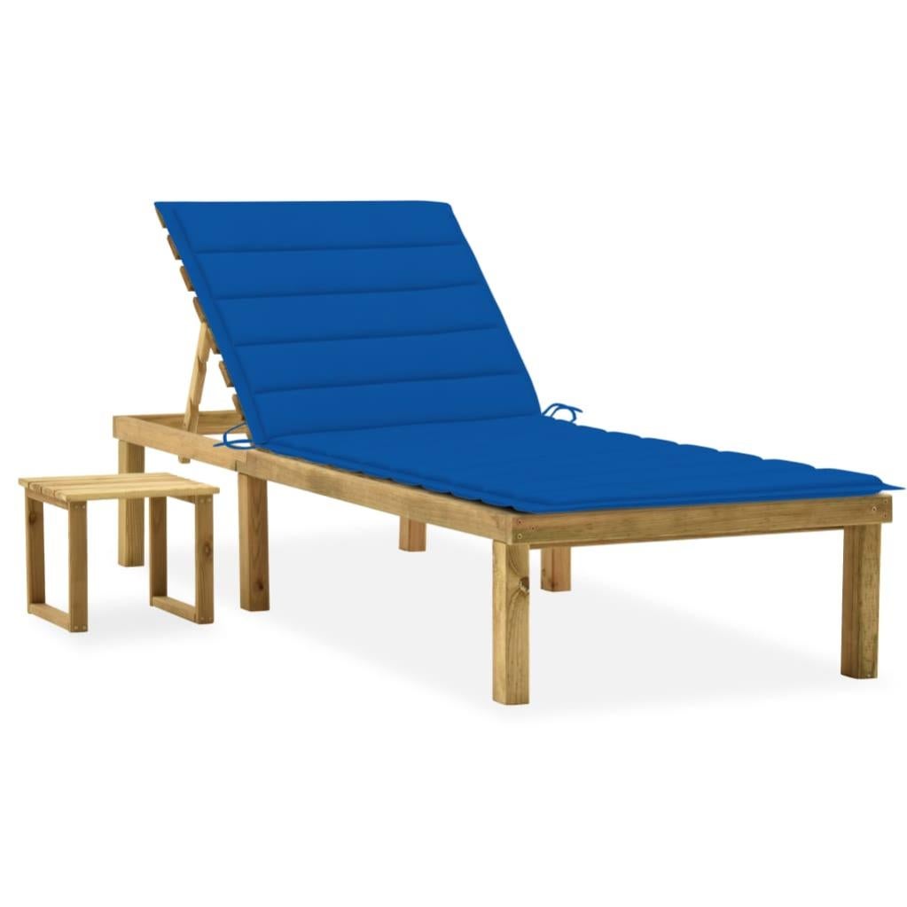 Chaise longue de jardin avec table et coussin Pin imprégné vidaXL