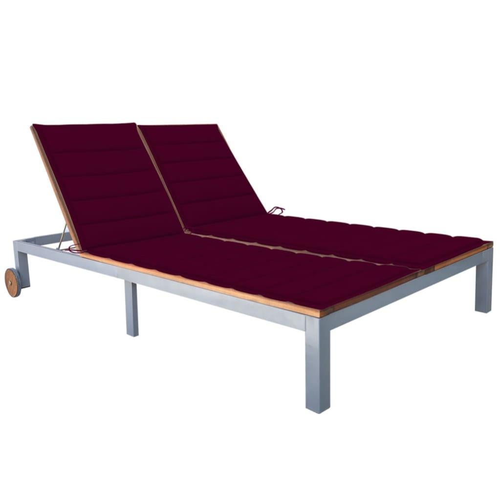 Chaise longue 2 places avec coussin Acacia solide et acier vidaXL