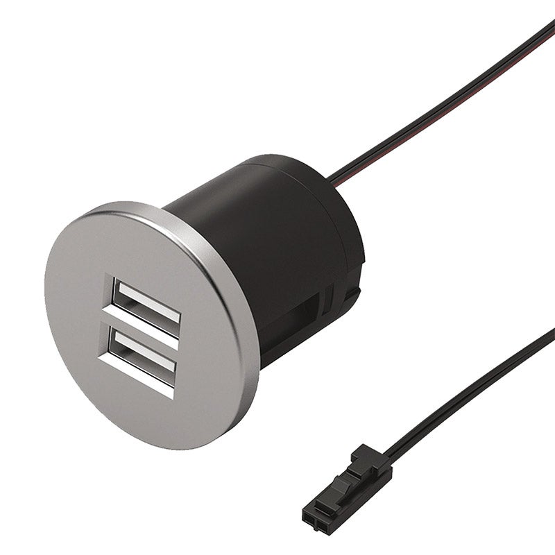 Prise encastrable chargeur 2X USB A diamètre 30 mm gris ral 9006