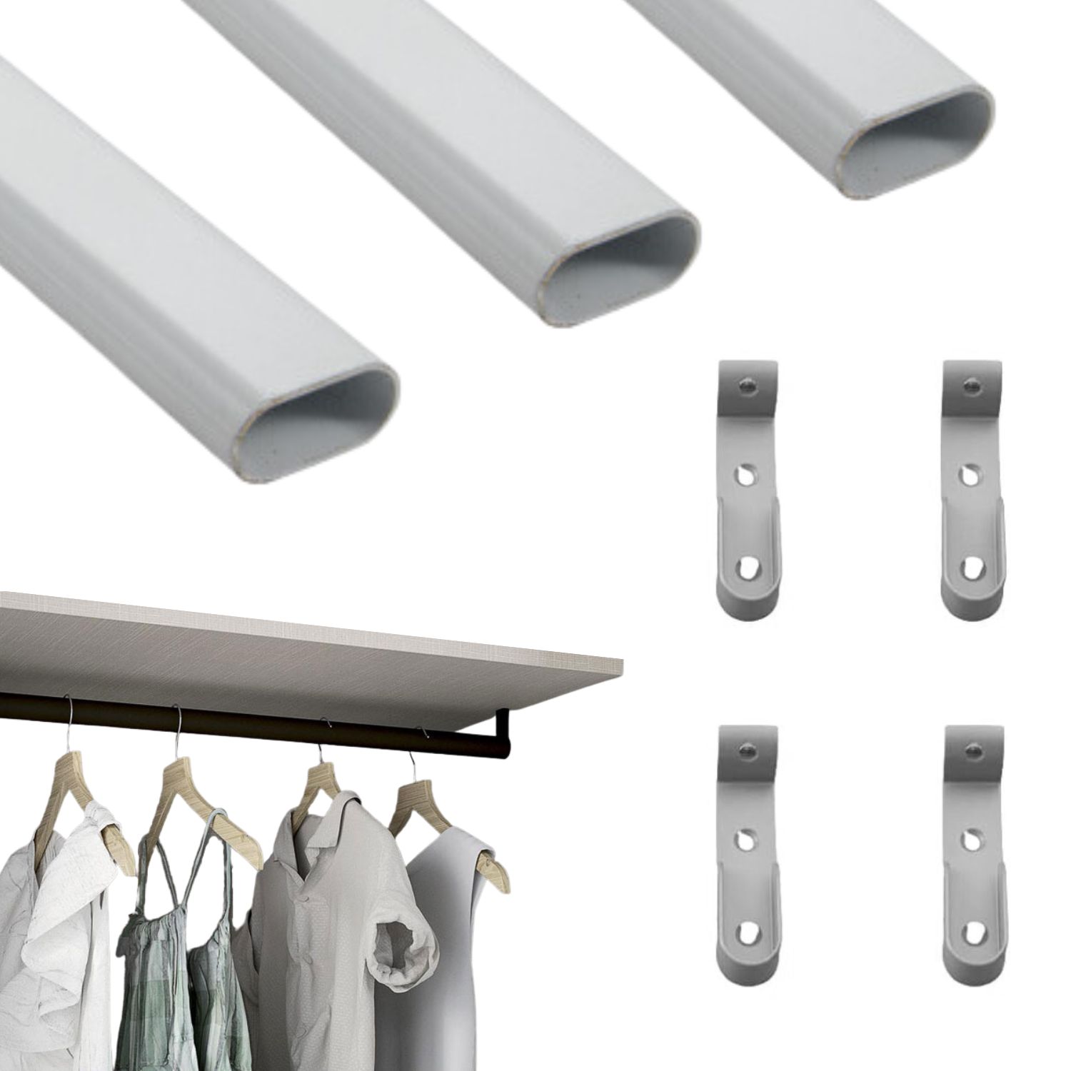 Evo 2 METROS TITANIO Tubo Perchero Ovalado 15x30 para