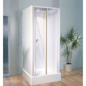 Cabine de douche complète KINEPRIME porte pivotante receveur 80x80 1/4 de  rond hauteur 18 cm équipé mitigeur mécanique verre transparent
