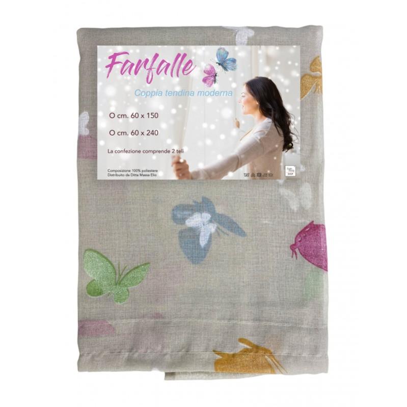 Coppia Tendine Farfalle Beige Tex Family - 60x150cm, Semitrasparenti, 100% Poliestere - Foto 1