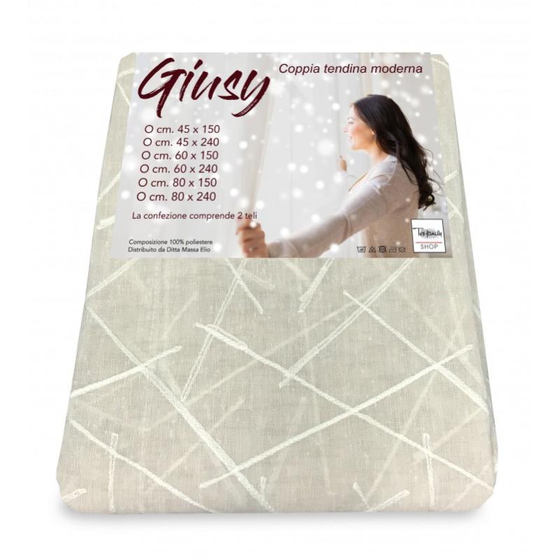 COPPIA TENDINA VETRO MODERNA LARGA 45 O 60 O 80 GIUSY BEIGE COPPIA  2 Teli Cm 45x150 84884489 - 5