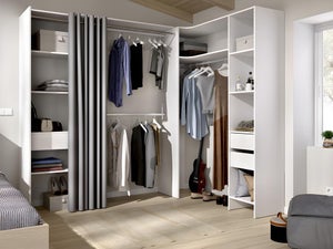 MARKET24 Dressing Kit-dressing extensible avec rideau et 4 tiroirs - SUIT -  Blanc - L 180-113 x P 50 x H 205 cm pas cher 