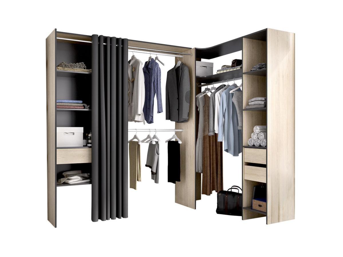 Dressing d'angle extensible GONTRAN L164/214 cm Chêne et anthracite